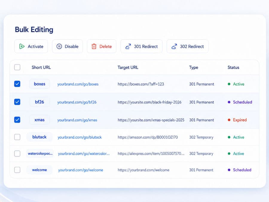 GoshLinks bulk editing screen.